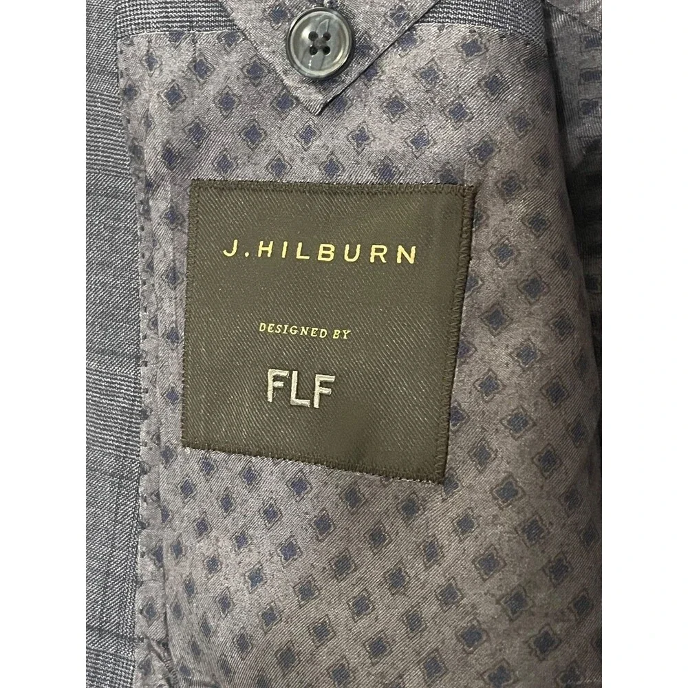 J Hilburn Blazer Mens 44R Blue Plaid Reda Flexo Stretch Wool Blend Sportscoat